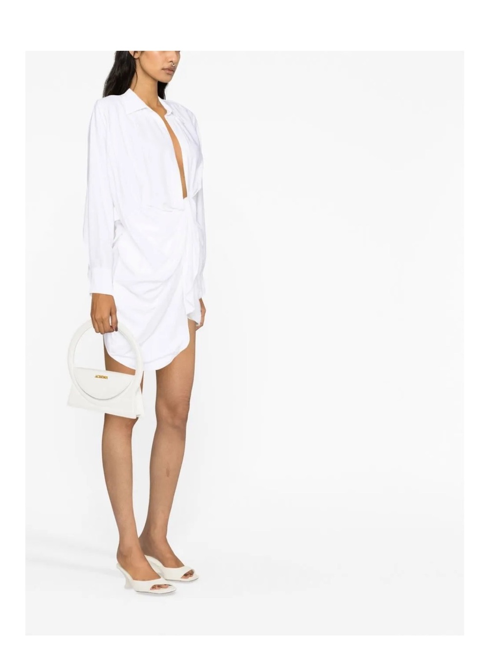 Jacquemus White Long-Sleeve Mini Dress with Front Gather